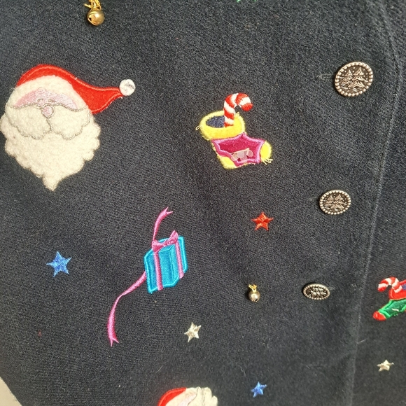 Karen Scott Black Embroidered Christmas Santa Bells Presents Stockings Vest Sz L - Picture 3 of 6